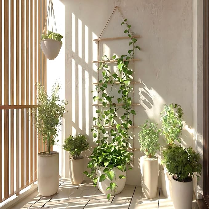 Novabright 15.7'' Chain Trellis for Climbing Plants Indoor Natural Wood Ladder Plant Support for Vines Ivy Pothos Wide Strong Climbing Support Modern Home Decor Garden Use Indoor Outdoor