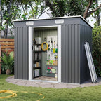 4x8 Metal Storage Shed Outdoor Steel Garden Tool Shed Metal shed with Sliding Door for Backyard, Lawn, Patio Yard, Grey