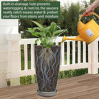 Set of 2 Lightweight Ceramic-Look Tall Planter, 21 inch Large Plastic Planter with Drain Hole & Saucers, Large Outdoor Planters for Porch, Garden, Patio, Balcony(Glaze Beige)