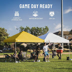 CROWN SHADES 8x8 Pop Up Canopy - Beach Tent with One Push Setup - Easy Outdoor Sun Shade for Events, Parties, Camping - Gazebo with STO-N-Go Cover Bag, Silver Coated Top, Yellow