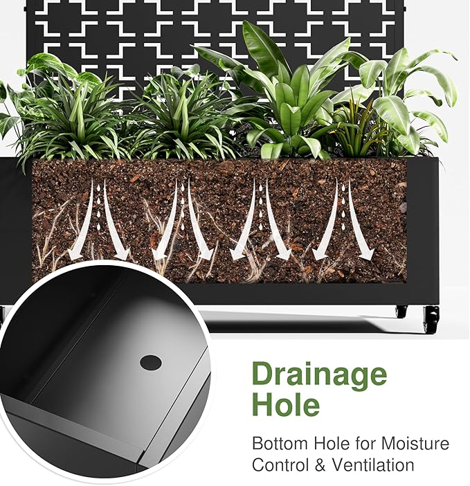 Casaphoria Metal Raised Garden Bed with Trellis and Wheels, 72"x35"x16" Arched Planter Box for Climbing Plants, Vegetables & Vines, Features Drainage Holes and Privacy Screen (Black-Square)