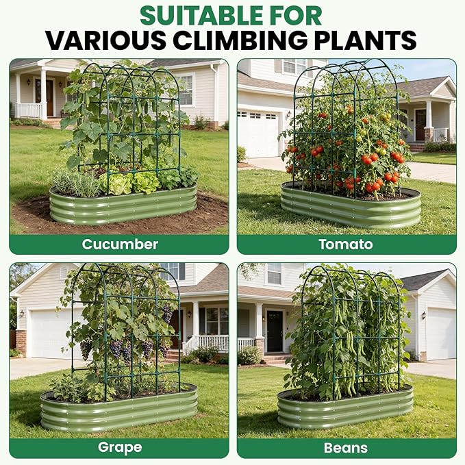 Galvanized Raised Garden Bed with Arched Trellis | 6x3x1FT Metal Raised Garden Beds Outdoor for Gardening Climbing Plant | Planter Box Outdoor with Gloves for Vegetable Flower, OliveGreen