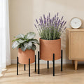 ARNIS Modern Plant Pots, Large Planters with Stand, Set of 2 Decorative Planters, Metal Pots with Drainage Holes for Living Room, Office, Garden or Balcony, 10.5 &12.25 Inch, Terracotta