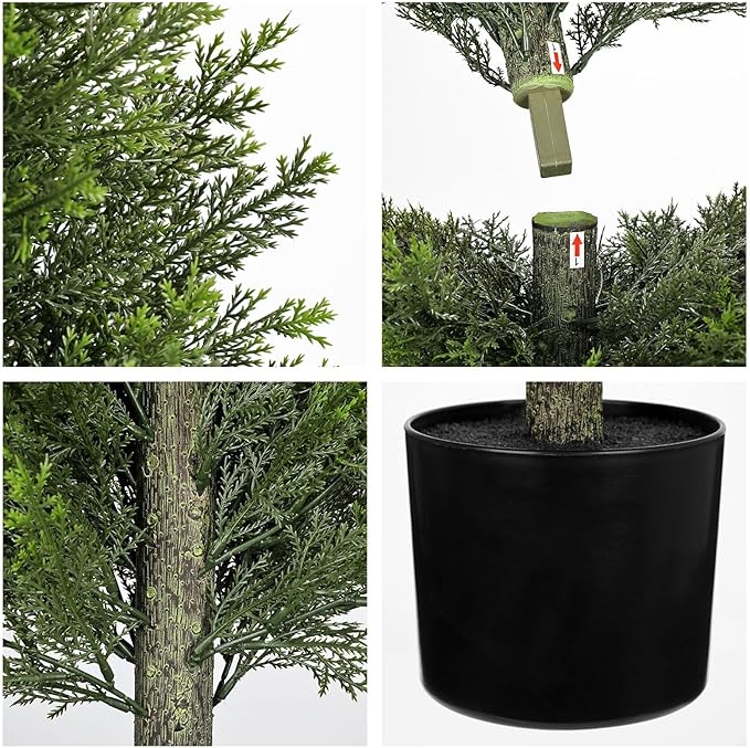 Hollyone Artificial Topiary Cedar Trees 3FT Tall Faux Cedar Cypress Plants Tree Fake Pine Shrubs Plant Potted for Outdoor Indoor Front Porch Home Living Room Decor, Set of 2