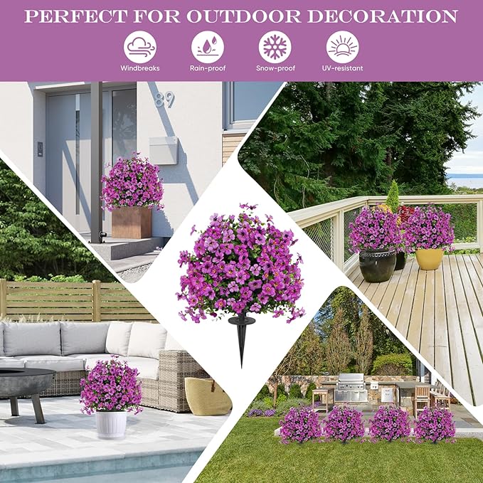 23" Set of 2 Artificial Boxwood Topiary Ball with Violet Flowers with Spikes for Outdoor , UV Resistant Faux Greenery Shrubs, Realistic Fake Bushes Plants for Garden, Yard, Front Porch, Patio Decor