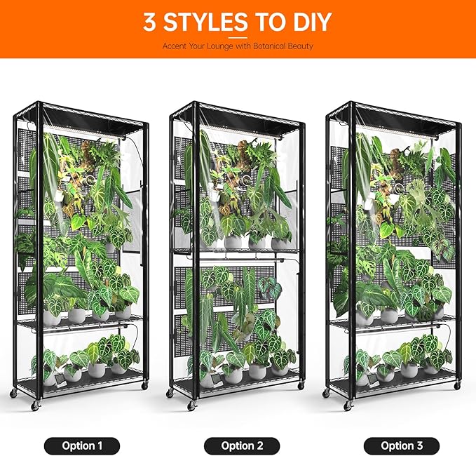 Bstrip Indoor Greenhouse Cabinet with Pegboard, Indoor Greenhouse with Grow Light, 4 Pack 96W Full Spectrum Plant Lights, Ideal for Indoor Plant, Foliage Plants, 35.4"x13.8"x71"