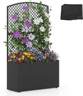 HAPPYGRILL Raised Garden Bed with Trellis, 49" Wicker Planter Box w/Privacy Screen, Liner, Drainage for Patio Balcony, Outdoor PE Rattan Elevated Garden Bed for Climbing Plant Vine Flower (Black,1)