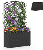 HAPPYGRILL Raised Garden Bed with Trellis, 49" Wicker Planter Box w/Privacy Screen, Liner, Drainage for Patio Balcony, Outdoor PE Rattan Elevated Garden Bed for Climbing Plant Vine Flower (Black,1)
