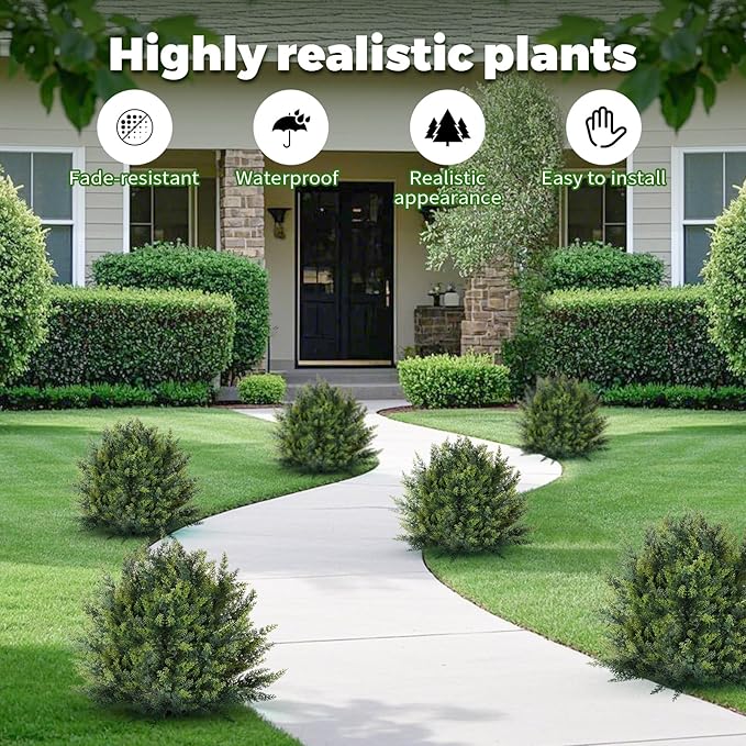 2 Pack Artificial Urn Filler, Artificial Cypress Topiary Shrubs, UV-Resistant Evergreen Plants, Indoor/Outdoor Decoration, Suitable for porches, courtyards, Gardens, and Flower beds