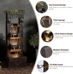 Bumilgar 40.9" H 4-Tier Indoor/Outdoor Modern Water Fountain with Led Lights and Pump, Outdoor Freestanding Cascading Waterfall - Suitable for Garden, Patio, Porch, Yard and Outdoor Decor (Brown)