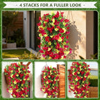 4-Pack Fake Hanging Plants, Faux Hanging Plant Artificial Greenery for Living Room Bedroom Boho Wall Shelf Indoor Outdoor Decor (Purple Pink Yellow Red Morning Glory)