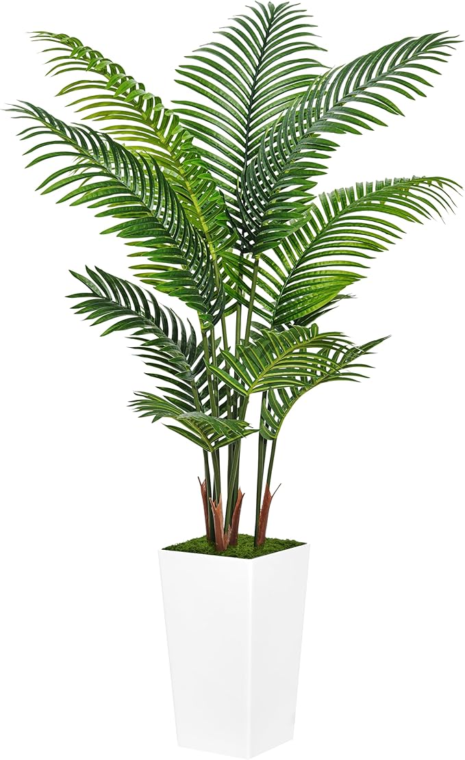 ASTIDY Artificial Palm Tree 5FT - Fake Tree with White Tall Planter - Faux Tropical Areca Floor Plant in Pot - Artificial Silk Plant for Home Office Living Room Decor Indoor