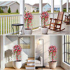 Grooy Artificial Plants Flowers Topiary Ball for Outdoor, 2 Pack Fake Silk Morning Glory Plant Bushes, UV Resistant Realistic Plants Shurbs for Outside,Front Porch,Patio,Yard(Pink)