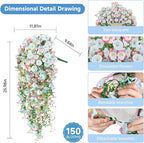 Artificial Hanging Flowers for Outdoors, 2 PCS 300 Blooms UV Resistant Morning Glory Faux Silk Vines, No-Odor Realistic Fake Plants for Garden Planter Porch Patio Decoration, Blue & White