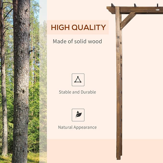 Outsunny 85" Wooden Garden Arbor for Wedding and Ceremony, Outdoor Garden Arch Trellis for Climbing Vines - Carbonized
