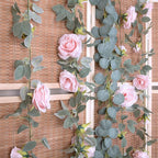 TELDRASSIL 4Pcs(26 FT) Artificial Rose Vine Fake Flower Garland Fake Silk Rose Hanging Vine for Wedding Party Background Arch Garden Background Decoration (Pink)
