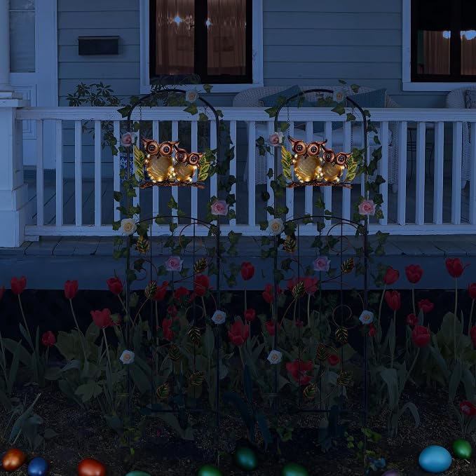 Metal Trellis for Spring,Voumsil Owl Plant Trellis with Solar Lght,for Climbing Plants Outdoor,Garden Decorations Outdoor,Spring Garden Decor,Court Yard,Balcony