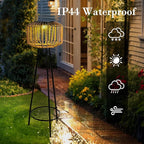 Outdoor Floor Lamp Outdoor Solar Lights Rattan Lamp with Plant Stands Metal Tripod Outdoor Floor Lamps for Patio Yard Deck Porch Walkway Driveway Garden Decor