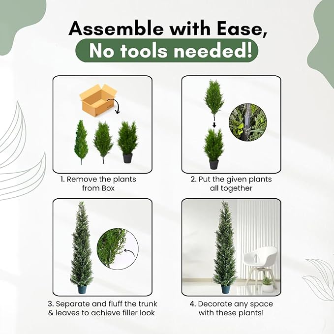 5 Feet Outdoor Artificial Topiary Cedar Tree, Set of 2 UV Resistant Potted Faux Cedar Trees for Outdoors and Indoors, Decorative Fake Shrubs Topiary Trees for Home Living Room Front Door Decor