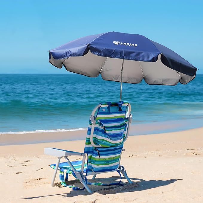 AMMSUN XL Chair Umbrella with Universal Clamp Adjustable 47 inches and 360-degree Swivel UPF 50+, Portable Clamp on Camping or Beach Chair, Stroller, Wheelchair, Golf cart, Navy Blue, Large-sized