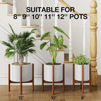 MUDEELA Plant Stand for Indoor Plants: Adjustable Width Fits 8–12 Inch Pots - Mid Century Modern Bamboo Plant Stand - 14.5 Inch Single Tier Small Floor Plant Holder, Dark Brown, 1 Pack (Without Pot)