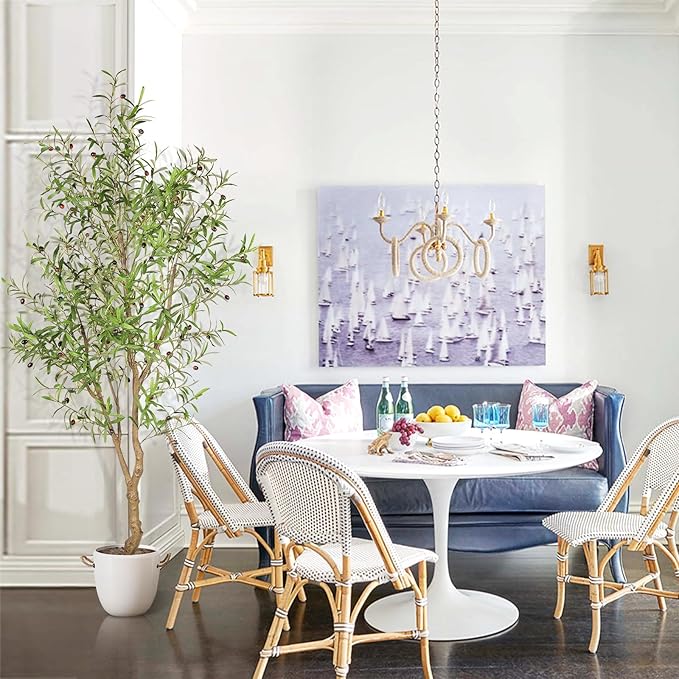 7ft Faux Olive Tree - Fake Potted Olive Silk Tree with Planter Natural Olive Branches and Realistic Leaves Artificial Tree for Home House Office Decor Indoor