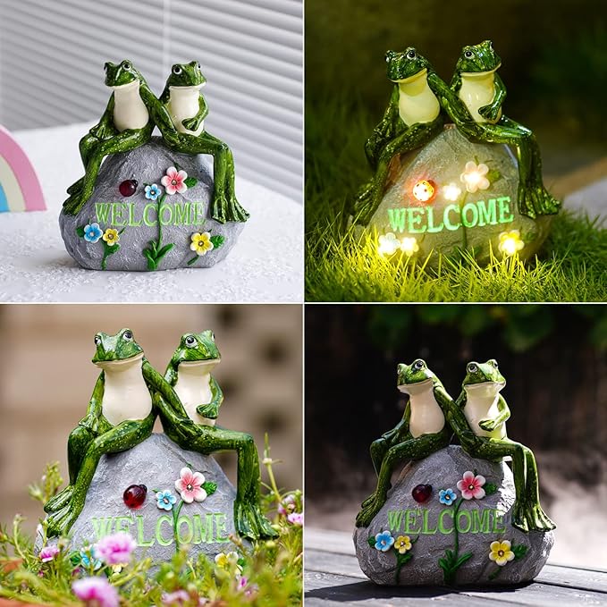 Nacome Solar Garden Outdoor Statues Frog with Succulent and 7 LED Lights - Lawn Decor for Patio, Balcony, Yard Ornament for Mom Grandma Women