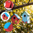 DoubleFill 2 Pcs Birdhouses for Outdoor Hanging Yard Outside Wooden Birdhouse Hand Painted Bird Box for Bird Lovers Bluebird Tree Garden Decor Decorative Birdhouse(Elegant Color,Wooden Roof)