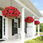 INSPRING Geraniums Artificial Flowers Hanging Basket for Outdoors Outside Spring Decoration, 8 Bundles Silk Flowers Fake Plants Look Real UV Resistant for Porch Home Patio Balcony Yard, Red
