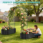 SUNYRISY Galvanized Raised Garden Bed with 87" H Arch Trellis for Climbing Plants Outdoor, Metal Planter Box with Netting for Gardening Flowers Vegetables Fruit Herb, Black