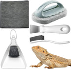 Bearded Dragon Tank Cleaning Kit, Reptile Enclosure Cleaning Tool Set with Mini Dustpan, Brush, Scraper & Cleaning Cloth for Lizard & Gecko Terrarium Maintenance