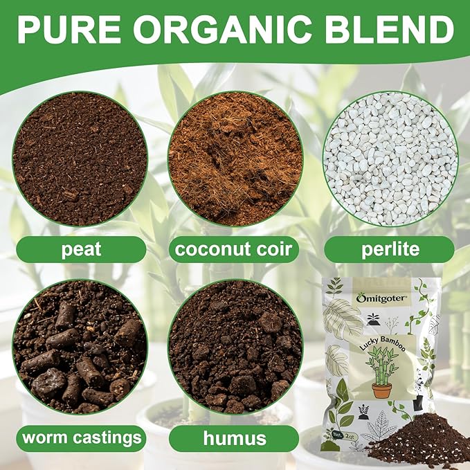 Pure Natural Potting Soil for Lucky Bamboo Plants 10qt- Superior Drainage & Breathability, Ideal Indoor Plant Soil