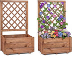 Giantex Raised Garden Bed Set 2 w/Trellis, Drainage Hole, 23”x14”x40” Wood Elevated Planter Box for Climbing Vine Flower Herb Vegetable Fruit, Planting Container for Indoor Outdoor Patio Balcony