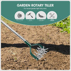 YEELOR Garden Cultivator Adjustable Stainless Steel Handle, fine Rotary Cultivator Tiller for Small Scale Gardens Soil Loosening, Lawn Aeration, Fertilizer Mixing & Planting Preparation