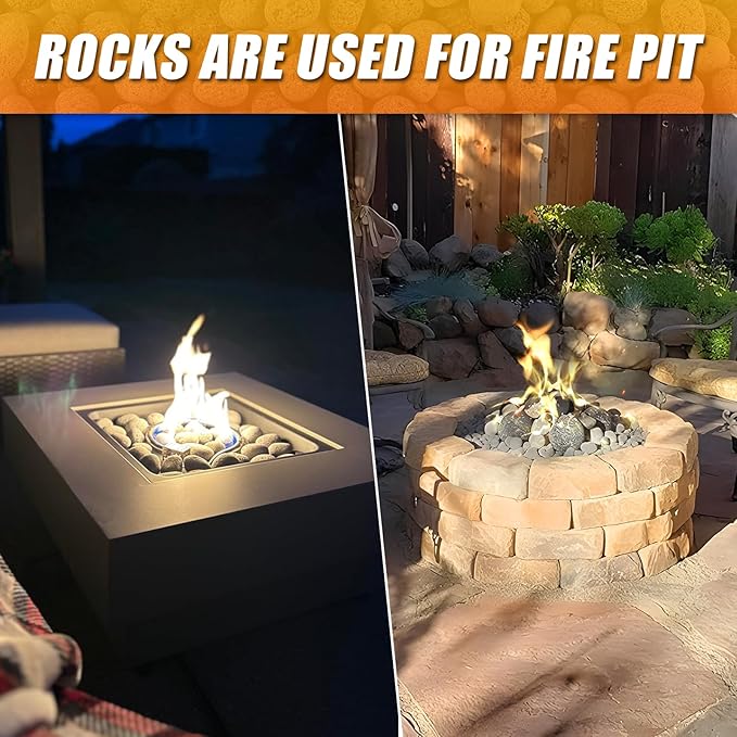 CJGQ 7 Lb Lava Rocks for Fire Pit - 1-2" Natural Tumbled Lava Pebbles - Round Fire Pit Rocks for Portable Fireplaces, Propane Gas, Fish Tank, Landscaping, Garden Decoration