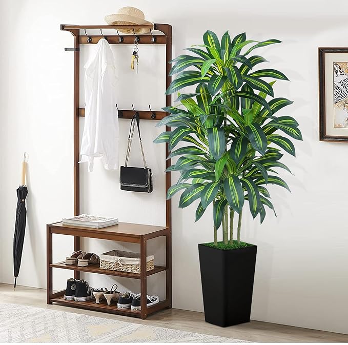 6FT Artificial Dracaena Tree - High-Density Foliage Fake Plant with Black Tall Planter - Faux Yucca Floor Plant for Home Office Decor Indoor