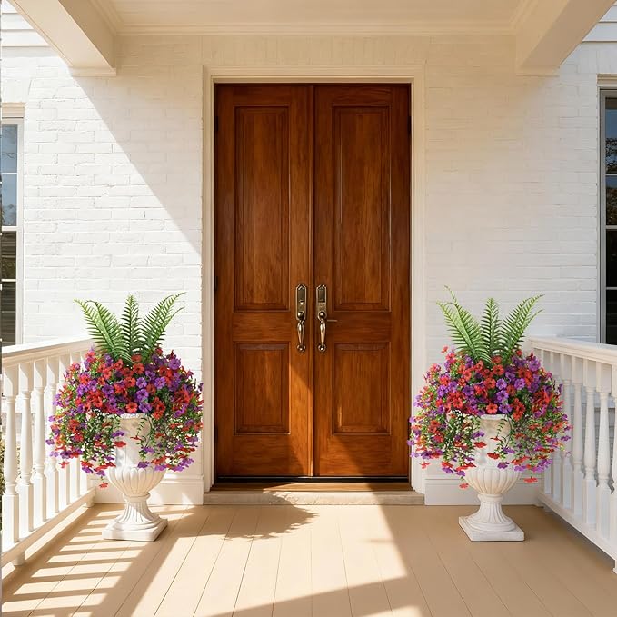 INQCMY Artificial Fake Hanging Flowers with Fake Fern for Outdoors UV Resistant Artificial Plants Spring Decor Look Real Faux Flowers for Outside Home Planter Porch Patio Decor