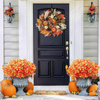 16 Bundles Artificial Fall Flowers for Outdoors, Realistic No Fade Fake Silk Flowers, Faux Fall Plants for Outside Planters, Porch, Patio, Garden Decor(Sunset)