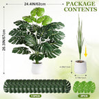 28'' Fake Plants Large Artificial Monstera Faux Plants Indoor Tall Plant, with White Planter Ideal, for Home Living Rooms, Patios, Porches, Bathrooms, and Outdoor Decor