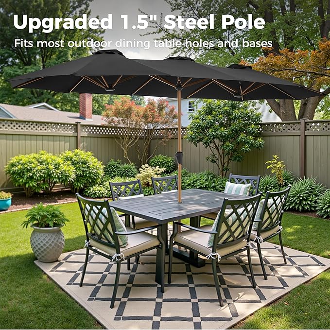 SUPERJARE 13FT Outdoor Umbrella for Patio, Double sided Pool Umbrellas with Fade Resistant Canopy, Large Table Umbrella for Deck, Market, Backyard - Black