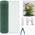 15.7 x 197in Plant Protectors from Animals – PVC Coated Green Chicken Wire Mesh Garden Barrier with 0.9mm Fine Mesh – Complete Cut-to-Size Cage Kit Includes Pliers, Gloves, Ties & U-Stakes