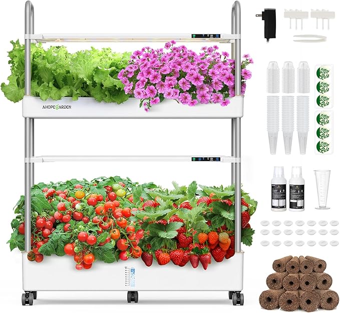 Ahopegarden Indoor Garden Hydroponics Growing System Kit: 60 Pods Indoor Herb Garden with LED Grow Light - Plant Germination Kit, 32L Large Capacity Hydroponic Tower for Vegetables Fruits Flowers