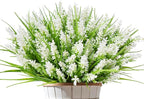 Kinisty 12 Bundles Outdoor Artificial Plants and Flowers, UV Resistant Faux Monkey Grass with Lavender and Fake Plastic Greenery for Spring Summer Outside Planter Porch Garden Decor, White