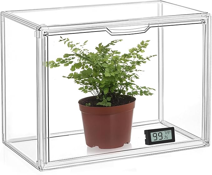 HBlife Mini Greenhouse for Indoor, Clear Stackable Green House with Magnetic Waterproof Door for Small Plants Nursery Germination, Tabletop Portable Greenhouse, 14.1x8.6x10.6 Inch (1 Pack)