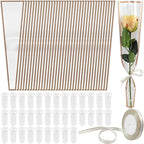 Flower Packaging Kit, 100 Flower Wrapping Bag Single Rose Sleeve 100 Floral Water Tubes 72ft Ribbon Single Flower Packaging Bags for Wedding Mother's Day Florist Birthday Flower Wrapping (White)