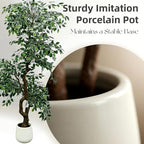 7FT Artificial Ficus Tree Indoor Outdoor, Fake Plants Indoor with White Pot, Realistic White-Edged Leaves Potted Tree for Home Office Decor