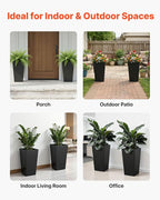 VEVOR Set of 2 Tall Planters for Outdoor Plants 22 inch, Black Tall Planter for Indoor Plants, Modern Planters for Front Porch Patio Balcony, Plant Container Flower Pots