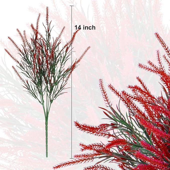 12 Bundles Fake Outdoor Flowers UV Resistant Plants Artificial Lavender Faux Plastic Shrubs Window Box Garden Porch Home Decor (Bright Red)