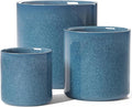 LE TAUCI Ceramic Pots for Plants, 10/8/6 Inch Indoor Planters with Draiange Hole, Silicone Plug & Mesh Pad, Modern Minimalist Pots for Home Office, Set of 3, Glossy, Harbor Blue