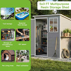 5x3 FT Outdoor Storage Shed with Floor & Window, All-Weather Resin Garden Tool Shed, Waterproof Plastic Garden Shed with Lockable Door, Vents & Roof Rainwater Drainage for Backyard, Garden, Poolside